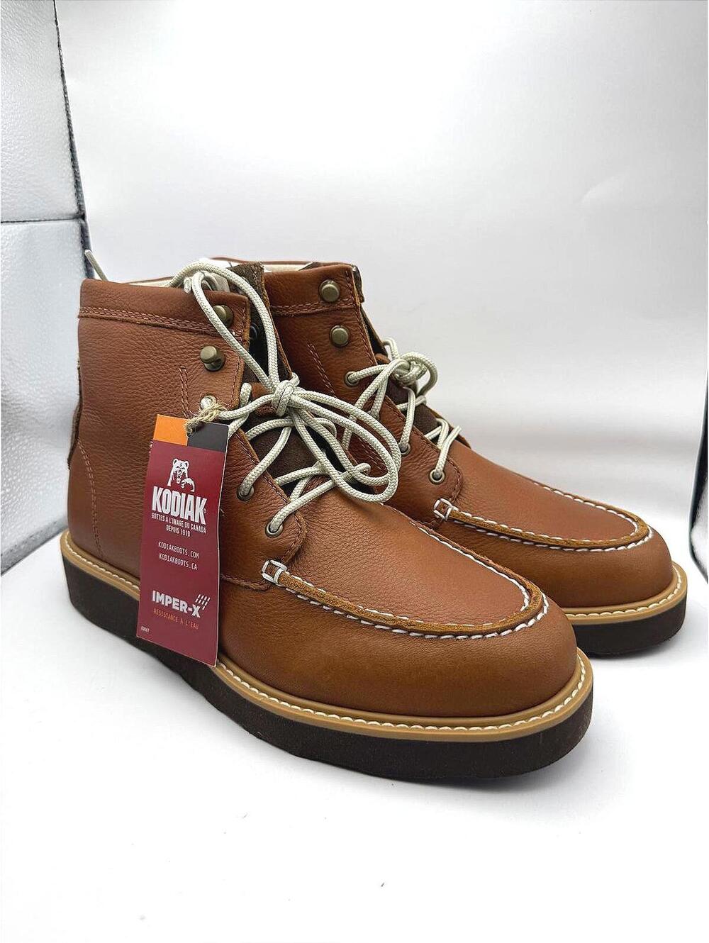 Kodiak Brown Leather Moc Toe Boots with Imper-X Waterproofing 8.5 women's